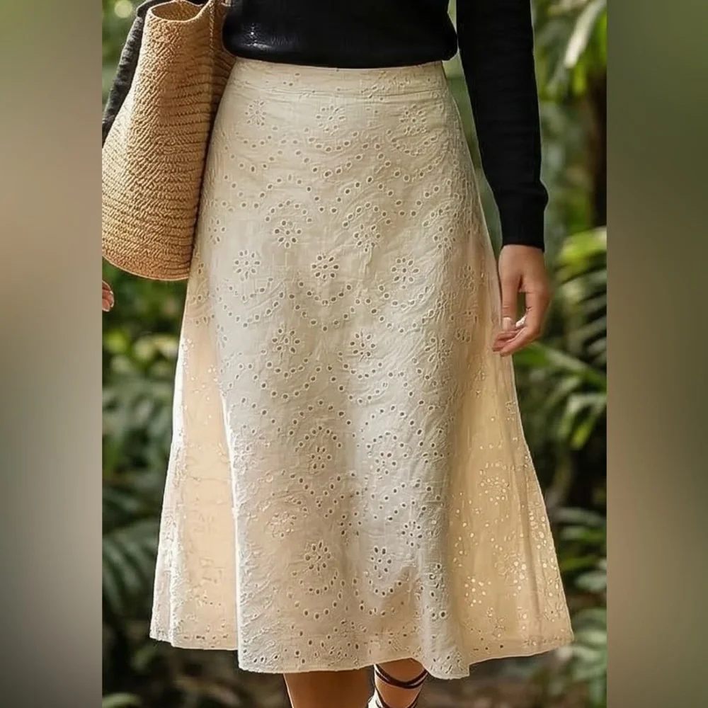 White House Black Market Eyelet A-Line Skirt White Size 6 NWT | Summer Cotton - Picture 5 of 5